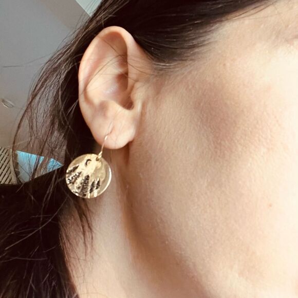 Gold Plated Nature Trees and Moon  Earrings - Picture 2 of 3